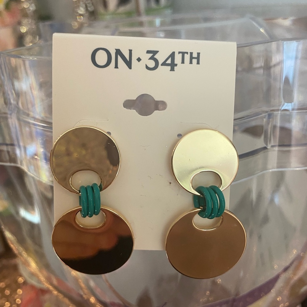 ON•34TH Gold and Green Earrings